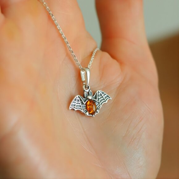 Baltic Amber Tiny Bat Necklace in 925 Sterling Silver - Picture 5 of 6